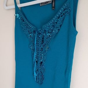Guess Tank Top, embroidered chest plus bead work